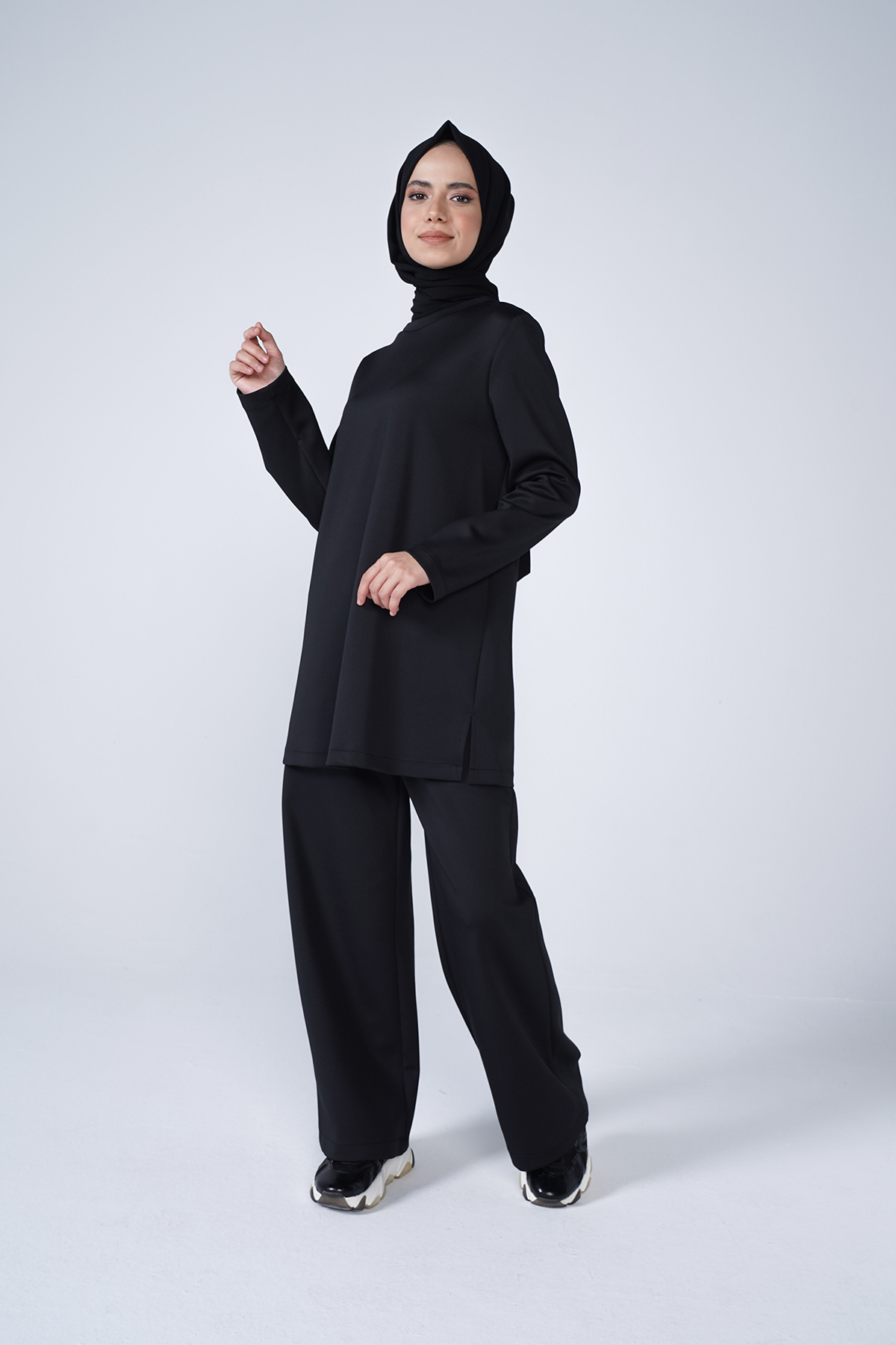 Scuba Kumaş Bisiklet Yaka Basic İkili Takım Siyah