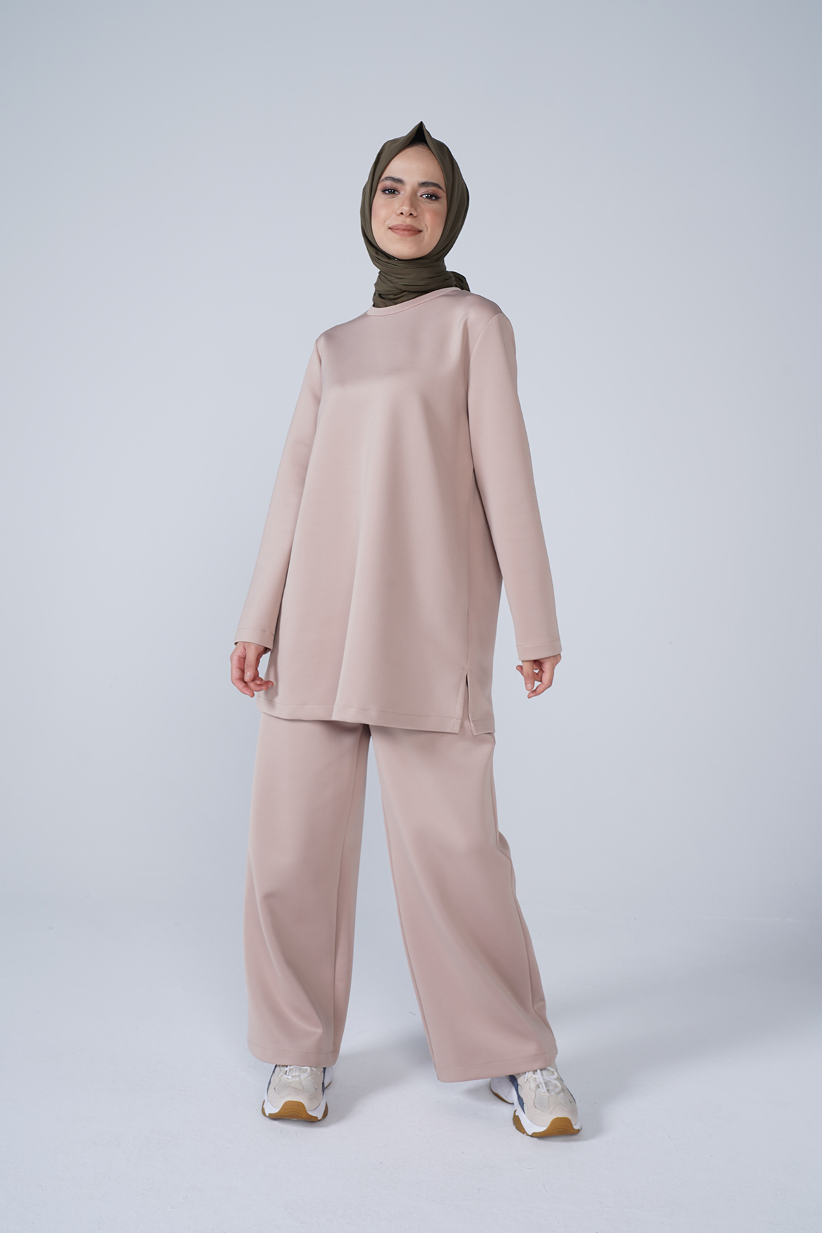 Scuba Kumaş Bisiklet Yaka Basic İkili Takım Vizon