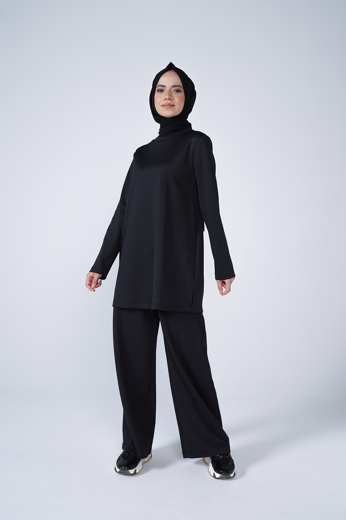 Scuba Kumaş Bisiklet Yaka Basic İkili Takım Siyah