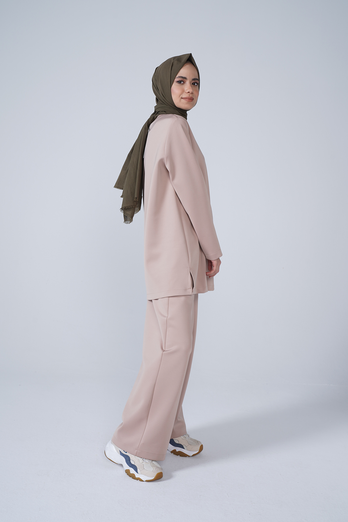 Scuba Kumaş Bisiklet Yaka Basic İkili Takım Vizon