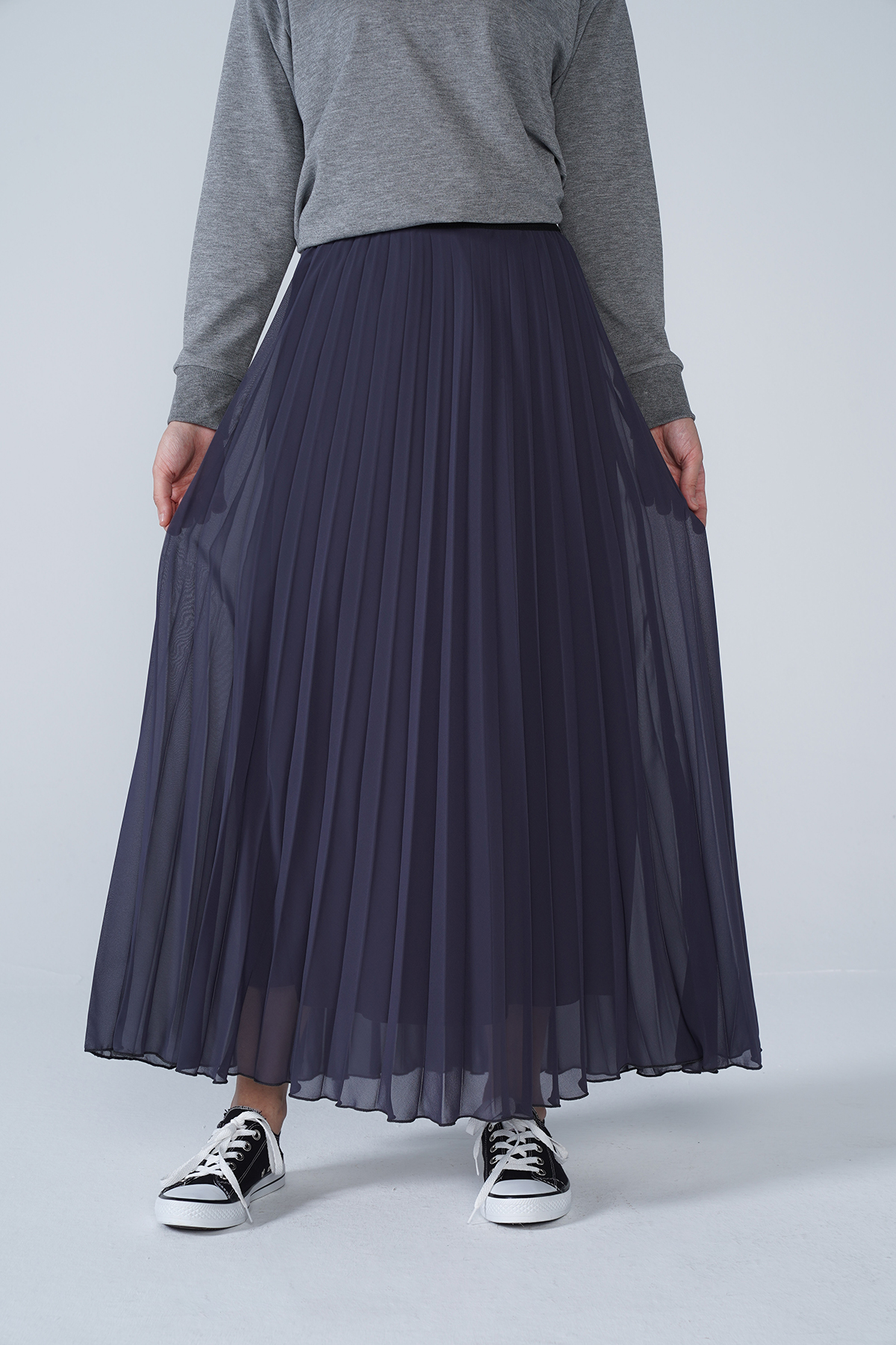 Şifon Astarlı Piliseli Etek Antrasit