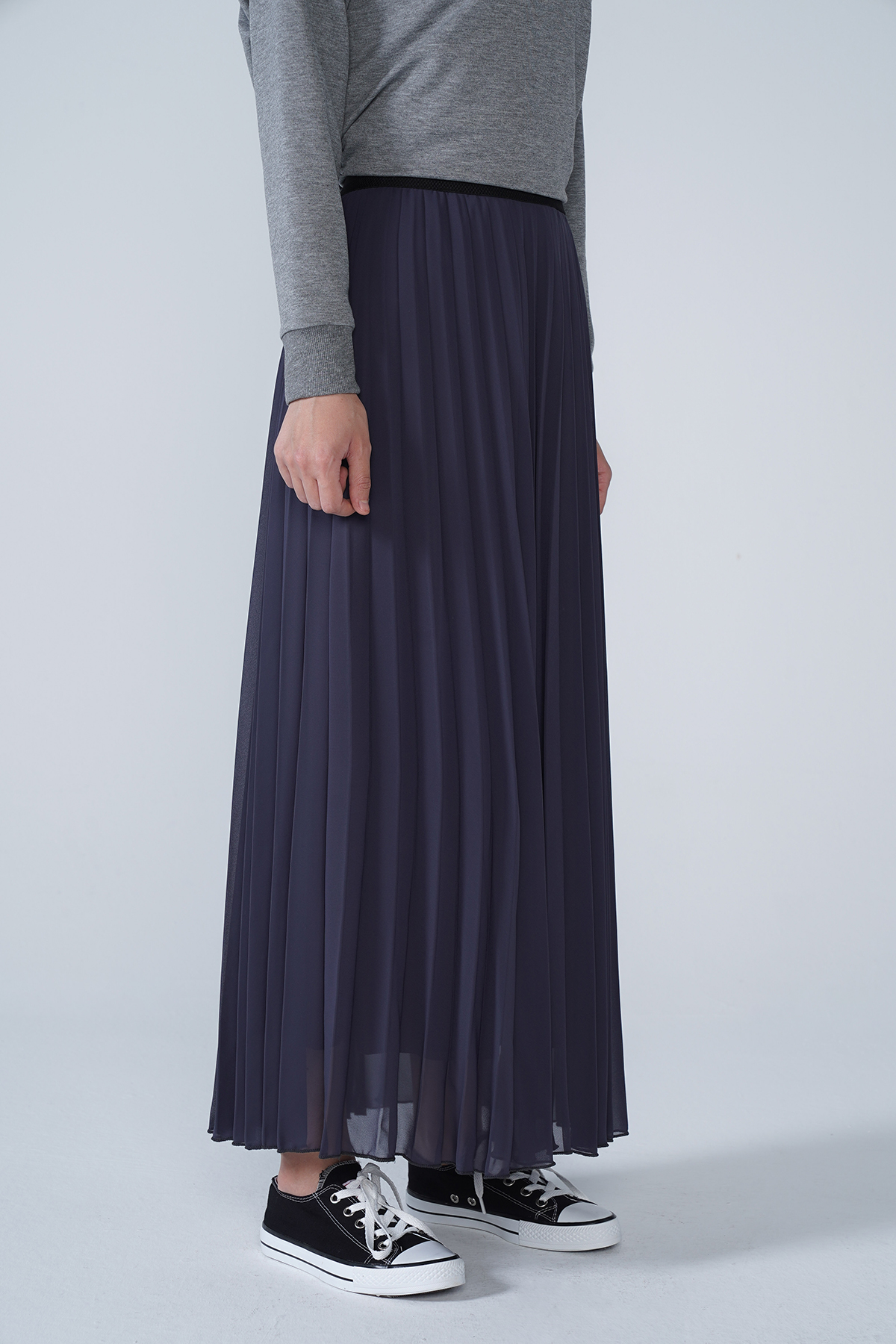 Şifon Astarlı Piliseli Etek Antrasit