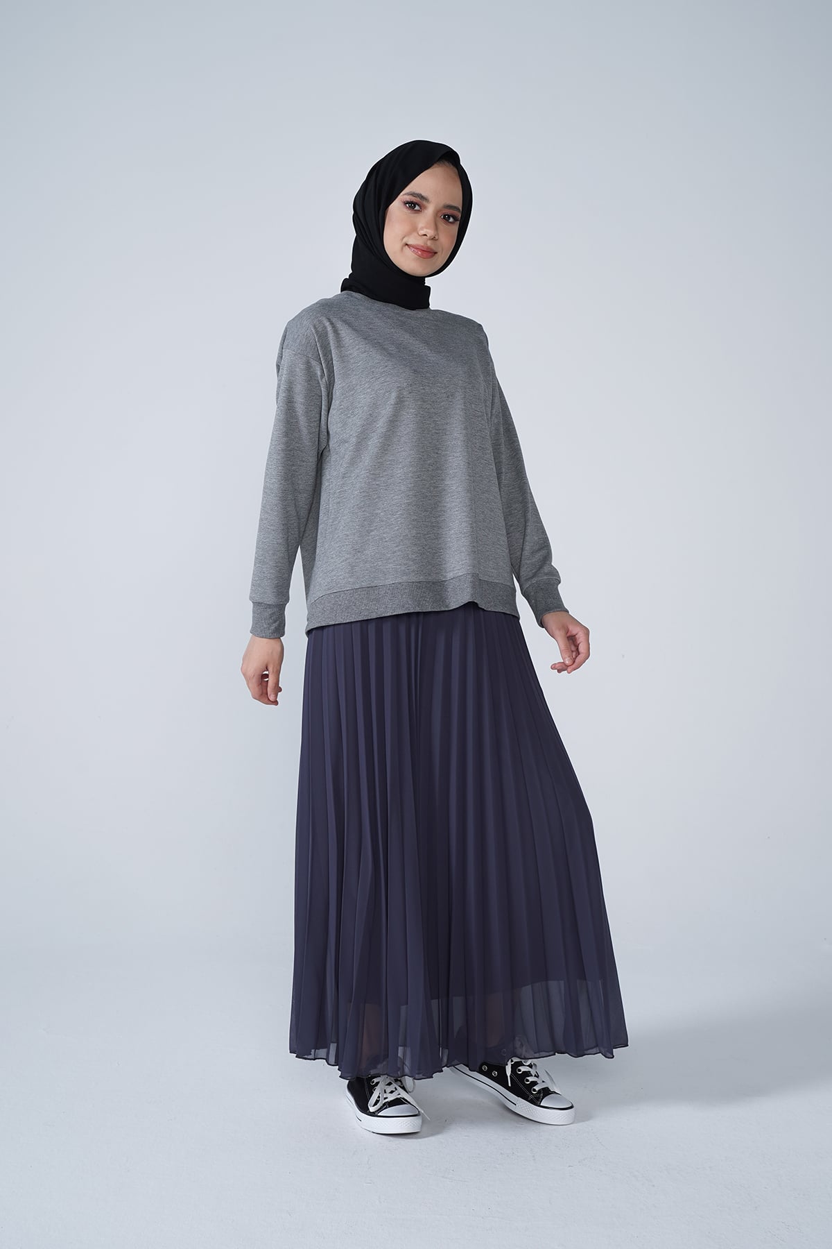 Şifon Astarlı Piliseli Etek Antrasit