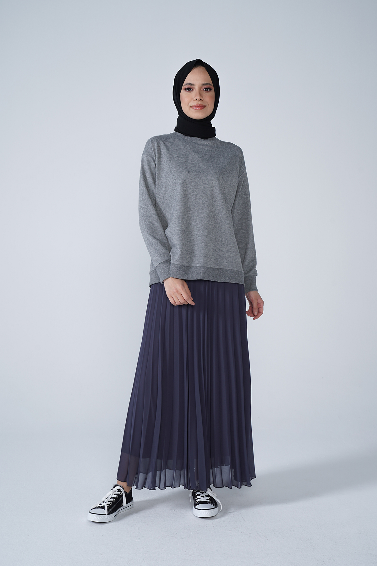 Şifon Astarlı Piliseli Etek Antrasit