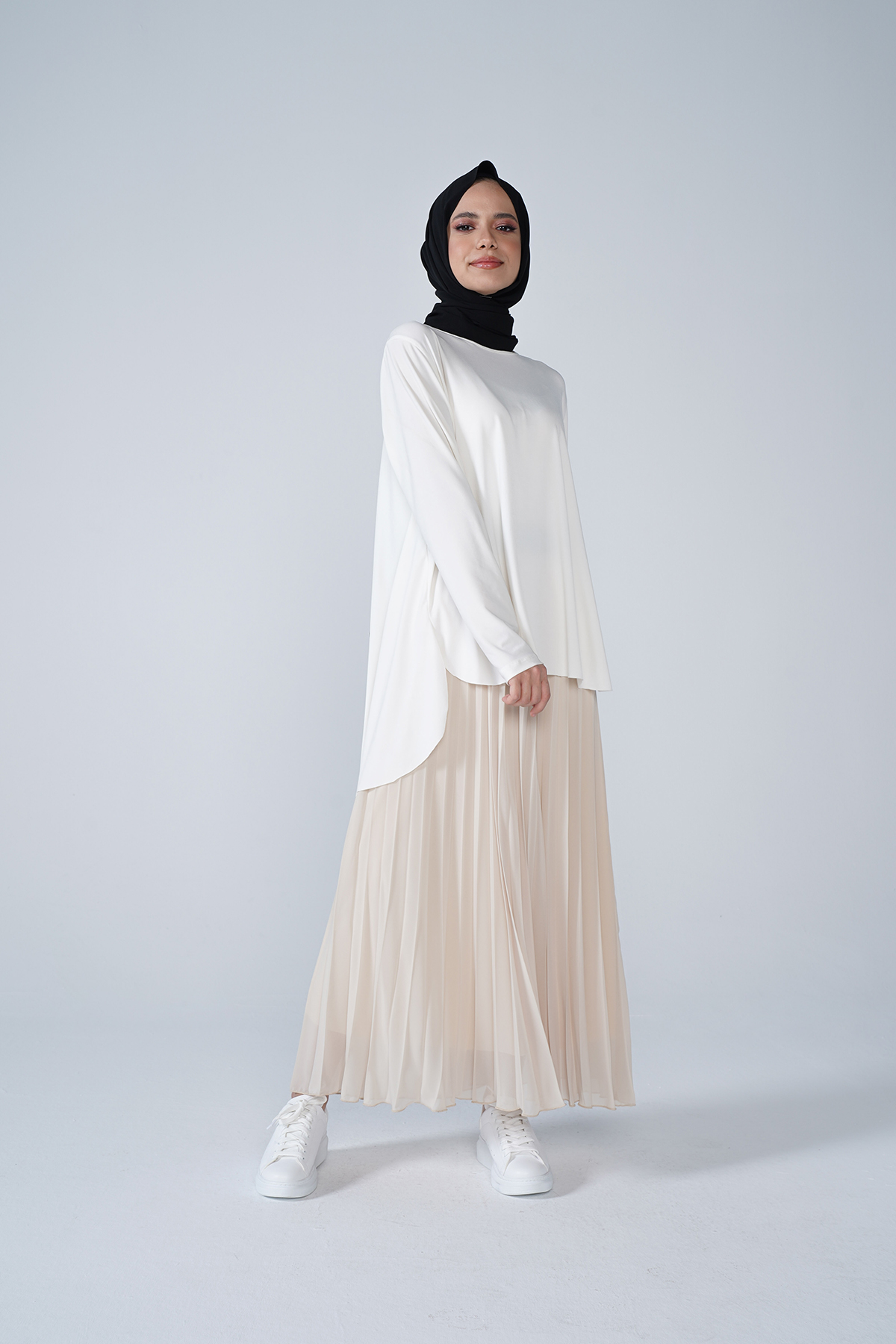 Şifon Astarlı Piliseli Etek Vizon