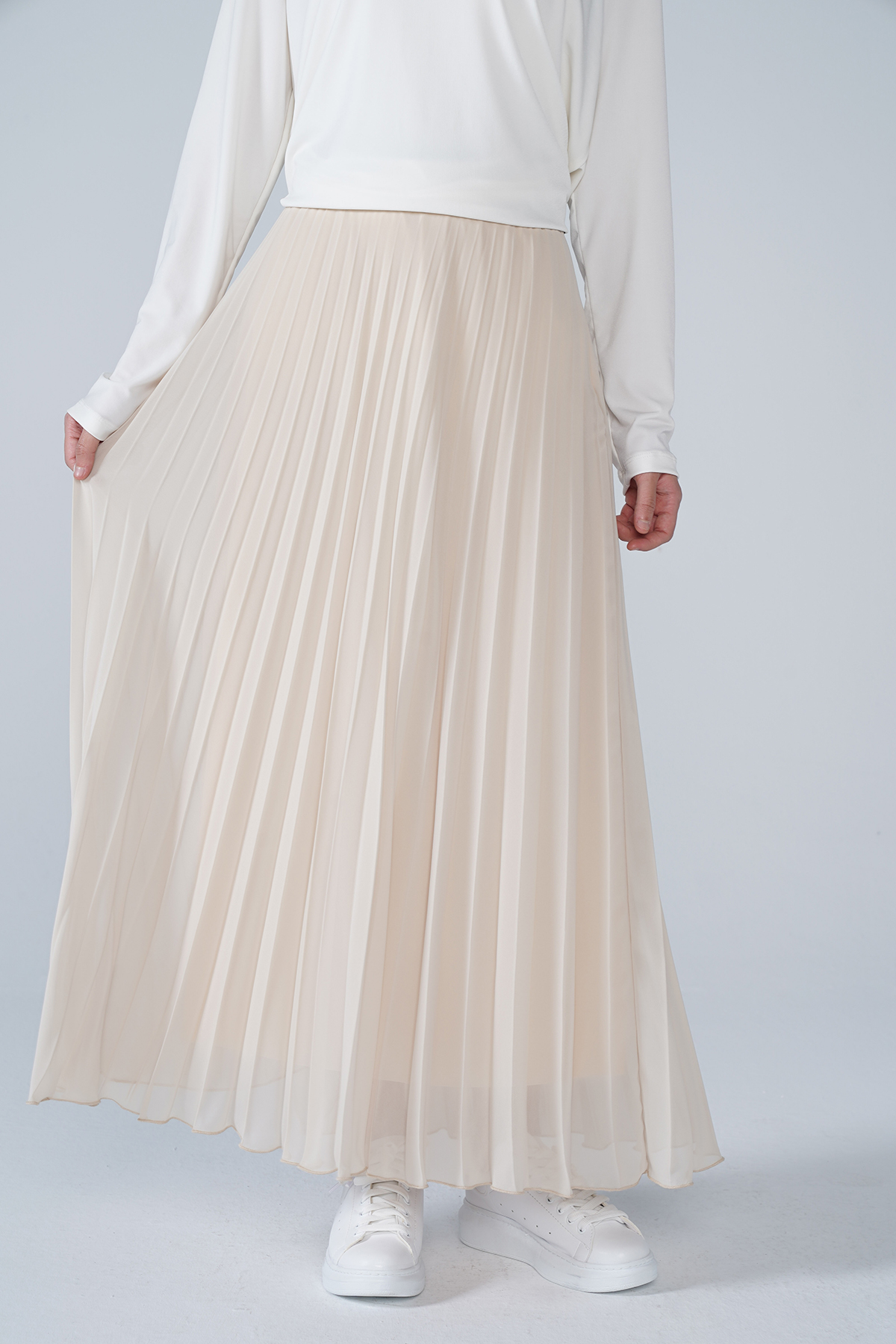 Şifon Astarlı Piliseli Etek Vizon