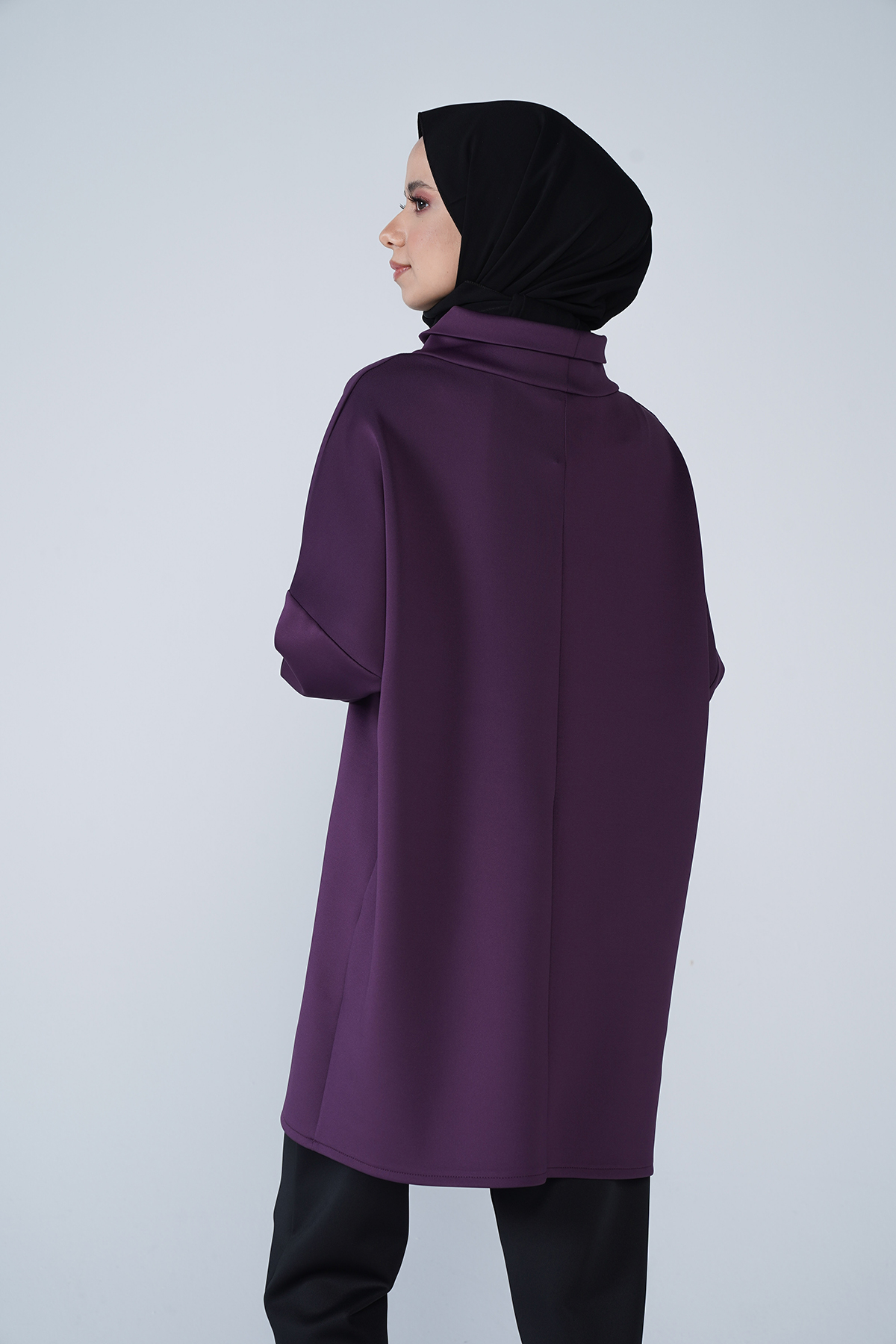 Yüksek Yaka Basic Scuba Tunik Mor