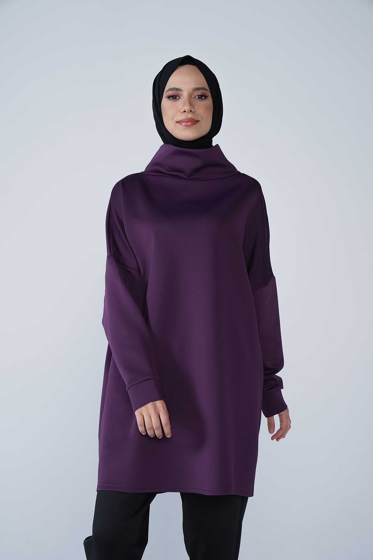 Yüksek Yaka Basic Scuba Tunik Mor
