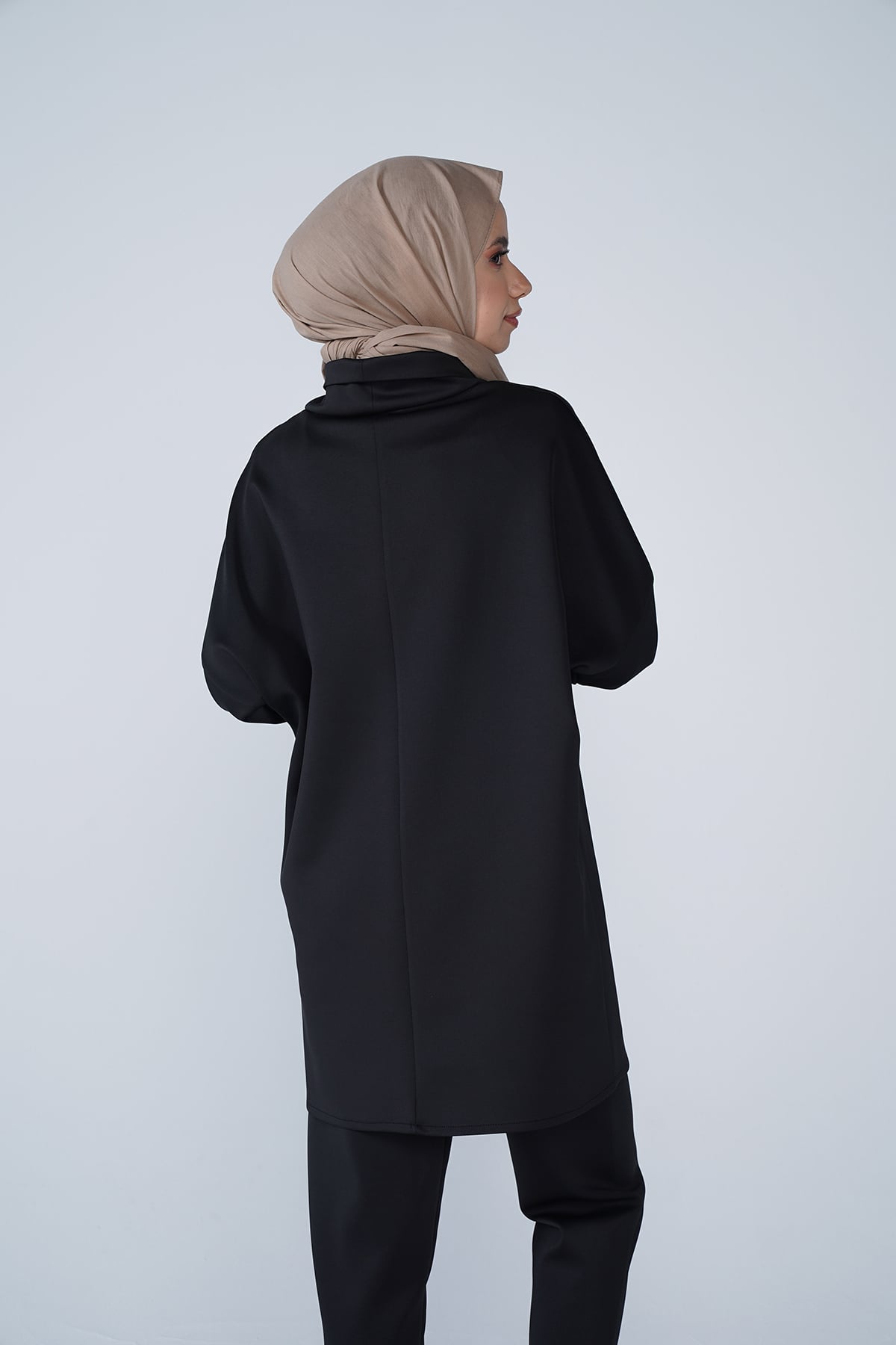 Yüksek Yaka Basic Scuba Tunik Siyah