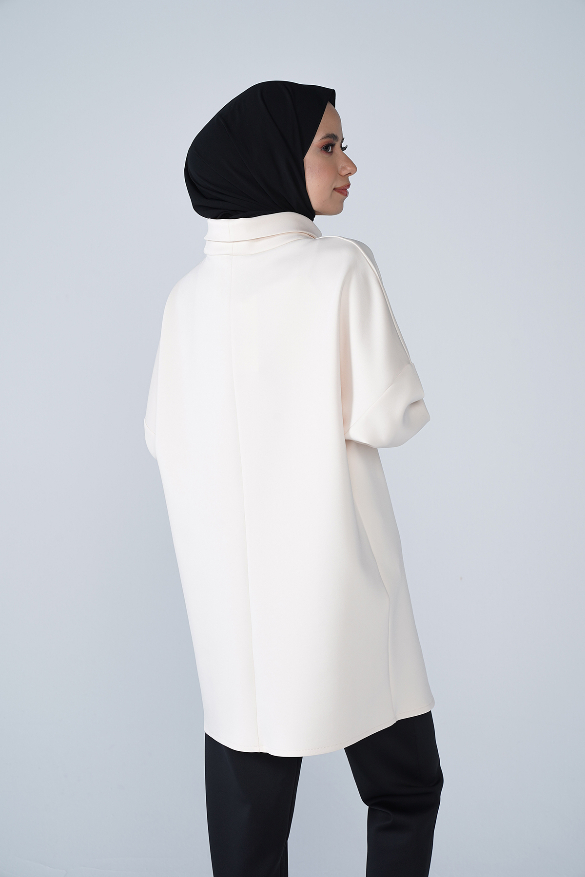 Yüksek Yaka Basic Scuba Tunik Vanilya