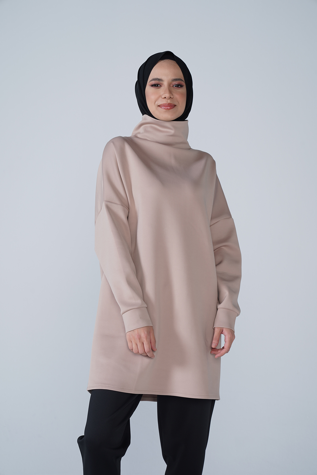 Yüksek Yaka Basic Scuba Tunik Vizon