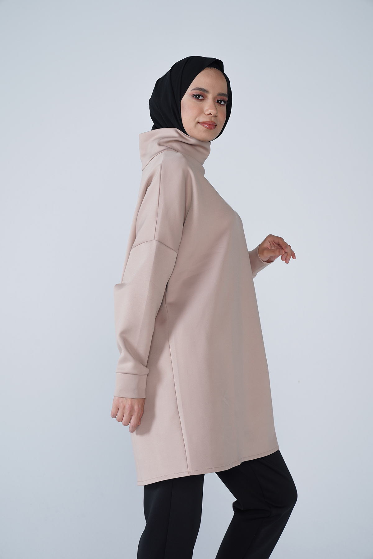 Yüksek Yaka Basic Scuba Tunik Vizon