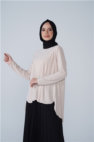 Asimetrik Kesim Sandy Bluz Bej