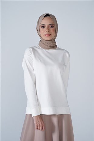 Bisiklet Yaka Basic İki İplik Sweat Ekru