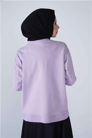 Bisiklet Yaka Basic İki İplik Sweat Lila