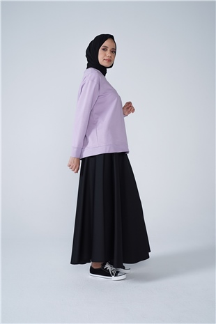 Bisiklet Yaka Basic İki İplik Sweat Lila