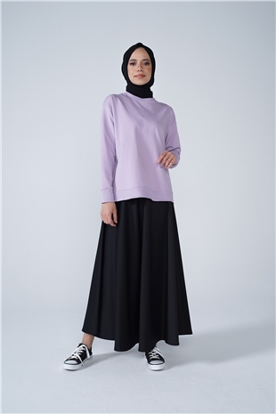 Bisiklet Yaka Basic İki İplik Sweat Lila