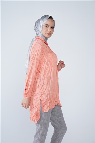 Buruşuk Saten Gömlek Somon