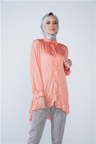 Buruşuk Saten Gömlek Somon