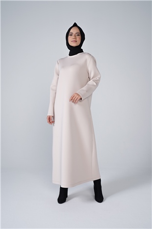 Cep Detaylı Puf Kumaş Uzun Elbise Taş