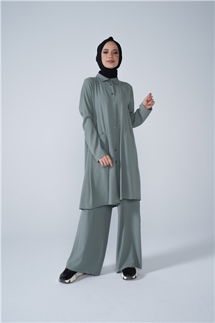 Düğmeli Cep Detaylı Bol Paça Aerobin İkili Takım Mint