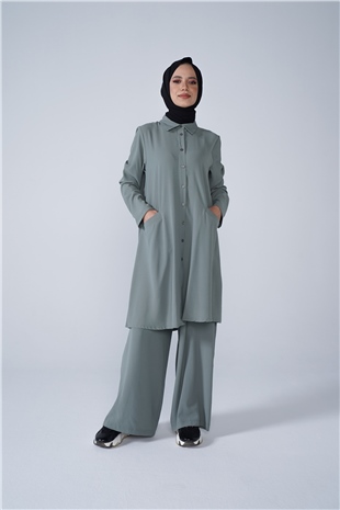 Düğmeli Cep Detaylı Bol Paça Aerobin İkili Takım Mint