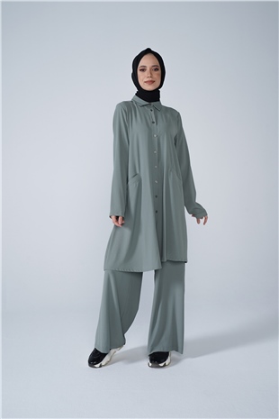 Düğmeli Cep Detaylı Bol Paça Aerobin İkili Takım Mint