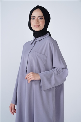 Gömlek Yaka Cep Ve Düğme Detaylı Berfin İkili Takım Gri