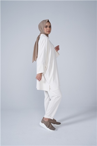 Gömlek Yaka Cep Ve Düğme Detaylı Berfin İkili Takım Ekru