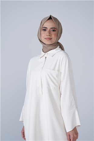 Gömlek Yaka Cep Ve Düğme Detaylı Berfin İkili Takım Ekru