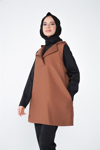 Jasmy Kapüşonlu Ve Cep Detaylı Kapitone Kumaş Süveter Kahve