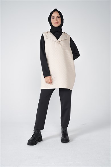 Jasmy Kapüşonlu Ve Cep Detaylı Kapitone Kumaş Süveter Taş