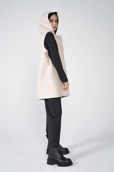 Jasmy Kapüşonlu Ve Cep Detaylı Kapitone Kumaş Süveter Taş