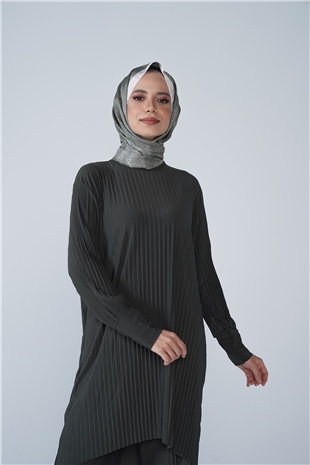 Kol Manşetli Bisiklet Yaka Piliseli Beyzi İkili Takım Haki