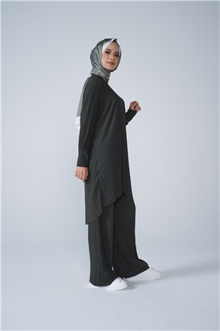 Kol Manşetli Bisiklet Yaka Piliseli Beyzi İkili Takım Haki