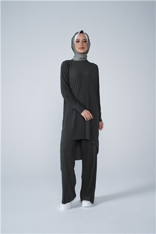 Kol Manşetli Bisiklet Yaka Piliseli Beyzi İkili Takım Haki