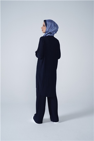 Kol Manşetli Bisiklet Yaka Piliseli Beyzi İkili Takım Lacivert