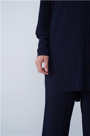 Kol Manşetli Bisiklet Yaka Piliseli Beyzi İkili Takım Lacivert