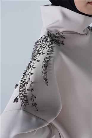 Omuz Taş İşlemeli Yüksek Yaka Diamond Tunik Taş