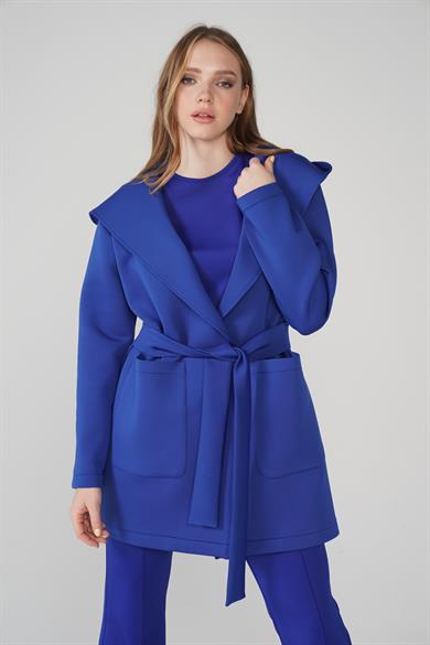 Puf Kap Ceketli Kapüşonlu Scuba Kumaş Üçlü Susi Takım Mavi