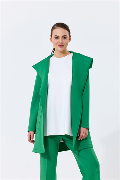 Puf Kap Ceketli Kapüşonlu Scuba Kumaş Üçlü Susi Takım Yeşil