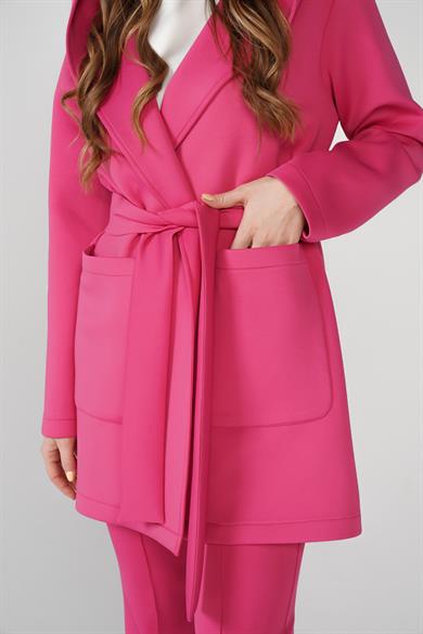 Puf Kap Ceketli Kapüşonlu Scuba Kumaş Üçlü Susi Takım Pembe