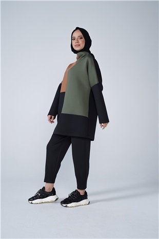 Puf Kumaş Garnili Yummy Spor Takım Siyah