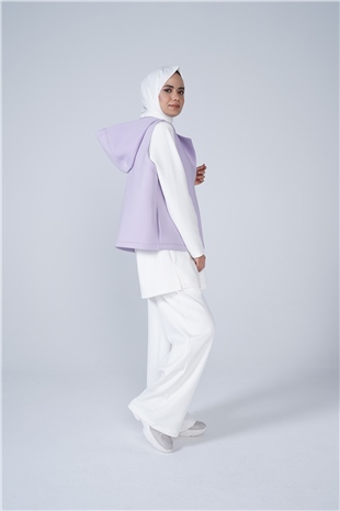 Puf Kumaş Kapşonlu Ve Cep Detaylı Süveter Lila