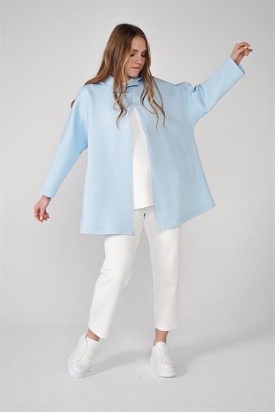 Puf Kumaş Kapüşonlu Cepli Yaka Çıtçıt Detaylı Nicole Kap Bebe Mavisi