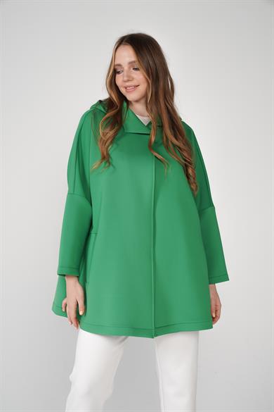 Puf Kumaş Kapüşonlu Cepli Yaka Çıtçıt Detaylı Nicole Kap Benetton Yeşil