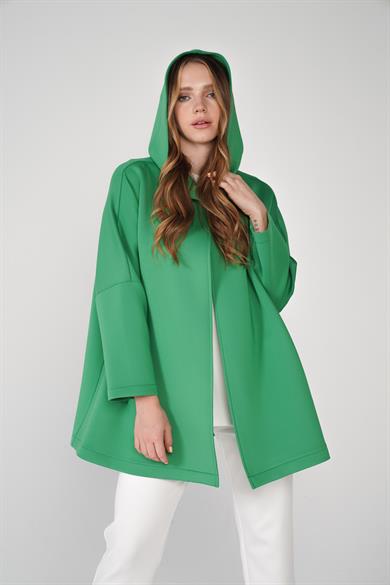 Puf Kumaş Kapüşonlu Cepli Yaka Çıtçıt Detaylı Nicole Kap Benetton Yeşil