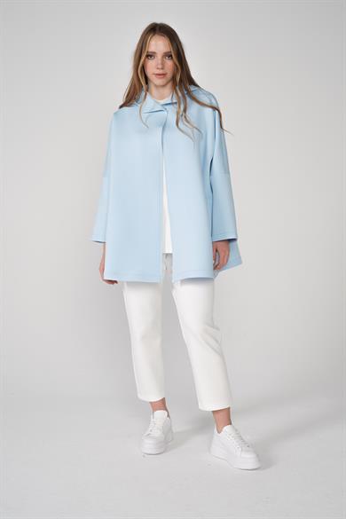 Puf Kumaş Kapüşonlu Cepli Yaka Çıtçıt Detaylı Nicole Kap Bebe Mavisi