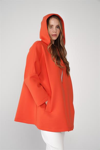 Puf Kumaş Kapüşonlu Cepli Yaka Çıtçıt Detaylı Nicole Kap Nar Çiçeği