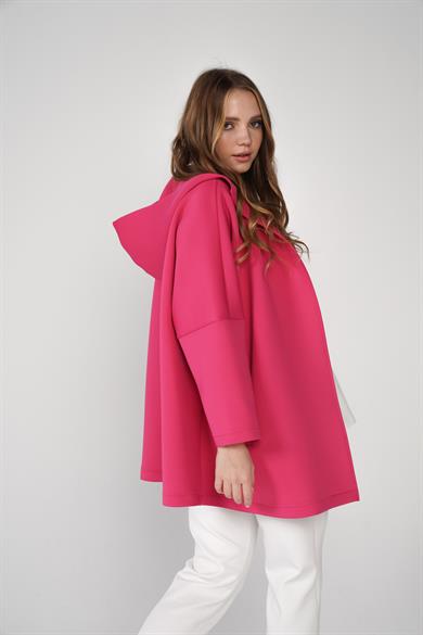 Puf Kumaş Kapüşonlu Cepli Yaka Çıtçıt Detaylı Nicole Kap Fuşya